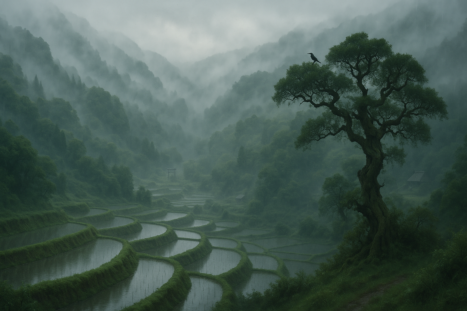 Cover art for Asagiri no Yama, abstract embers and mist